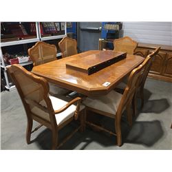 OAK DINING TABLE WITH 1 LEAF 6 CHAIRS AND MATCHING SIDEBOARD (TABLE TOP LOOSE NEEDS TO BE BOLTED