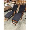 Image 2 : PAIR OF TEAK DECK LOUNGE CHAIRS WITH BLACK CUSHIONS