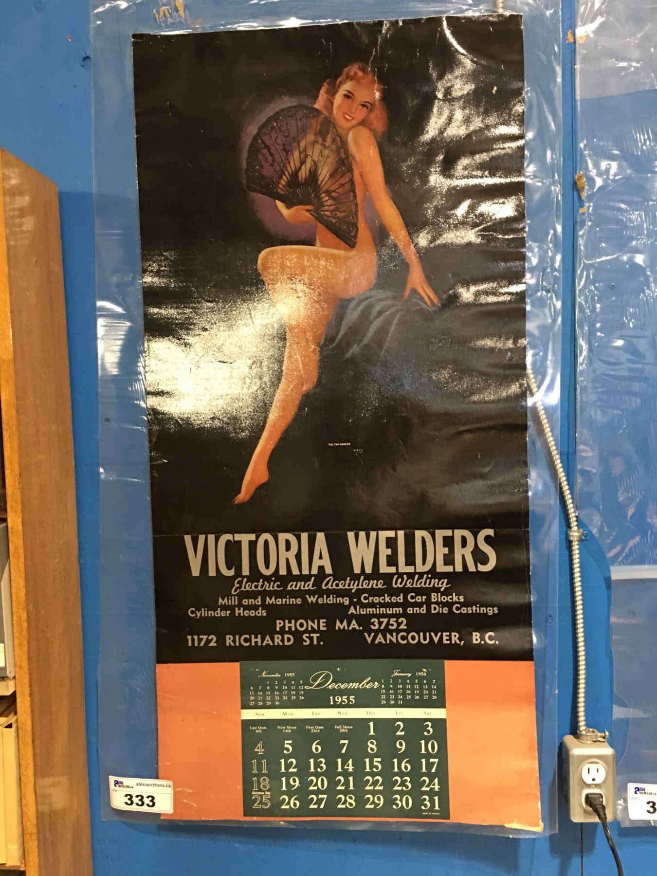 1955 THE FAN DANCER PINUP GIRL CALENDAR VICTORIA WELDERS LAMINATED