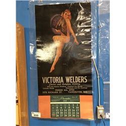 1955 THE FAN DANCER PINUP GIRL CALENDAR - VICTORIA WELDERS - LAMINATED