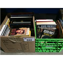 2 BOXES OF ELVIS PRESLEY MEMORABILIA - RECORDS, CDS, BOOKS, MAGAZINES ECT.