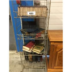 COLLECTION OF ASSTD VINTAGE BOOKS (4 TIER METAL RACK INCLUDED)