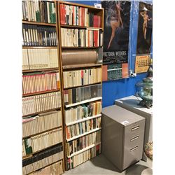 SHELVING UNIT FILLED WITH REEL TO REEL TAPES (WOODEN BOOKSHELF INCLUDED)