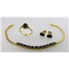 Image 1 : LADIES 14K & 18K SAPPHIRE & DIAMOND JEWELRY SET - RING, PAIR EARRINGS PLUS BRACELET