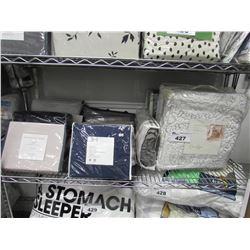 SHELF LOT OF DOUBLE SHEET SETS & ASSORTED LINEN