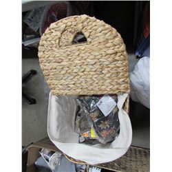 WICKER LAUNDRY BASKET & CONTENTS