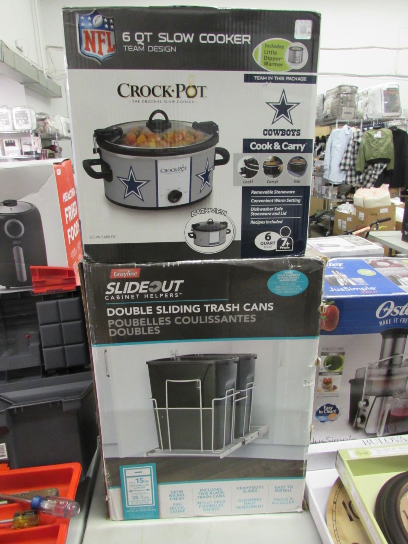 NFL 6 QUART SLOW COOKER & SLIDE OUT SLIDING TRASH CANS