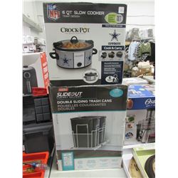 NFL 6 QUART SLOW COOKER & SLIDE OUT CABINET SLIDING TRASH CANS