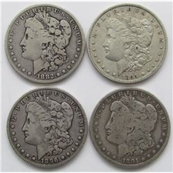 1882-O, 1891-O, 1894-O, 1896-O CIRC MORGAN DOLLARS