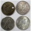 Image 2 : 4-SILVER DOLLARS;MIXED DATES/MINT MARKS/GRADES