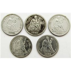 LOT OF 5 SEATED LIBERTY DIMES AG/G