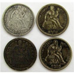 4-LIBERTY SEATED DIMES