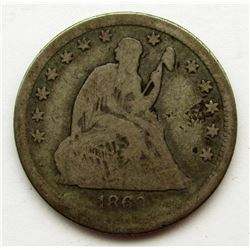 1860-O SEATED LIBERTY QUARTER VG