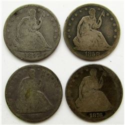 4-SEATED HALF DOLLARS; 1847, '58,