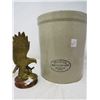 Image 1 : LOT OF 2 MEDALTA CROCK (1 GAL) *HAS CRACK* & BRASS EAGLE (ON WOOD BASE)