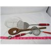 Image 1 : PICKLE DISH (GLASS DIVIDED), ASSORTMENT OF OLD KITCHEN UTENSILS