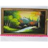 Image 2 : LOT OF 2 VELVET PRINTS (SCENE & SHIP) *22.5" X 13.5" & 13.5" X 22.5"* (ONE HAS HOLE)