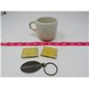 Image 2 : TWO BUTTON CASES, SHAVING MUG, STAMPS,  KEY CHAIN