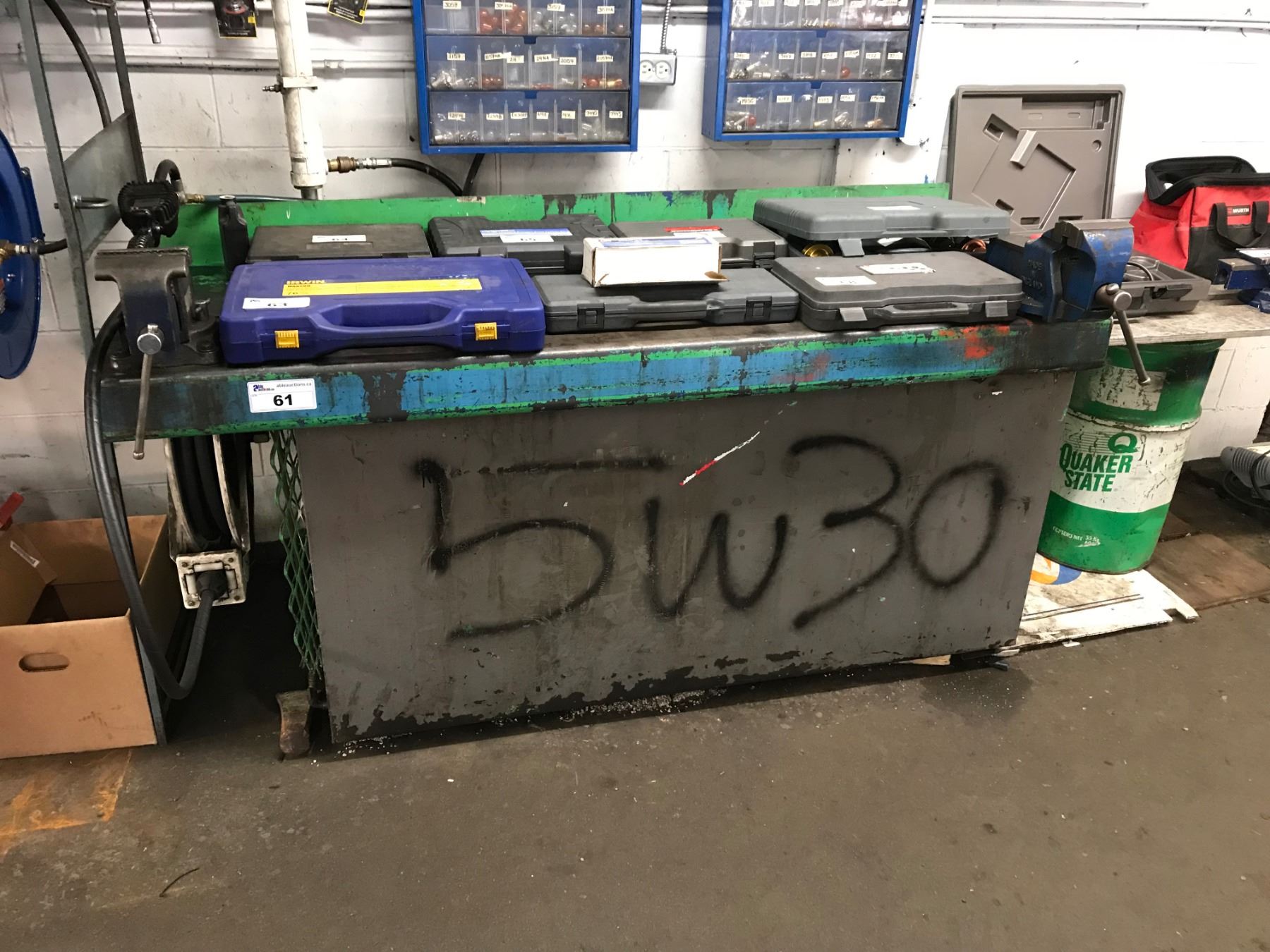 Container Work Bench LARGE OIL CONTAINER/WORK BENCH WITH DIGITAL DISPENSER AND HOSE REEL ...