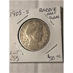 1905 S San Francisco Barber Head Silver Half Dollar