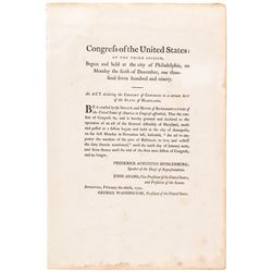 1791 President George Washington Printed Congressional ACT Approved in Print