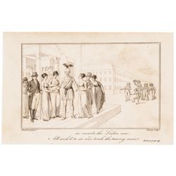 1807 American Indian Engraving: Blind Sam the royal Indians visit, Philadelphia