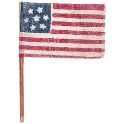 c. 1865 7-Star Confederate States Secession Gauze Cloth Parade Flag w Hand Pole