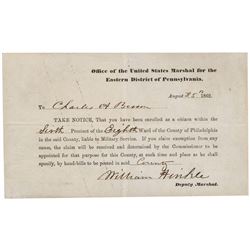 $300 Substitute Commutation Related Archive Documents, Union Army Military Draft