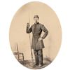 Image 1 : c. 1860s Civil War Sergeant Hand-Painted Photograph with his Rifle and Bayonet