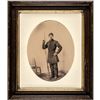 Image 2 : c. 1860s Civil War Sergeant Hand-Painted Photograph with his Rifle and Bayonet