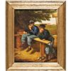 Image 1 : c. 1860s Civil War Camp Scene Original Artwork Oil Painting on Wooden Panel