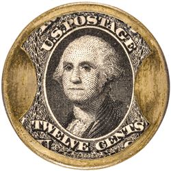 Encased Postage Stamps. 12¢ BROWNS BRONCHIAL TROCHES Partial Silvering Rarity-9