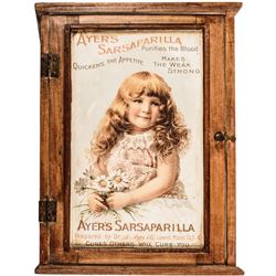 c. 1862 Civil War Ayers Sarsaparilla Tin Advertising Sign Pine Medicine Cabinet