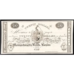 Obsolete, Boston, MA. The Massachusetts Bank, Gem Crisp Proof on Card