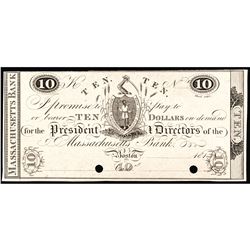 Obsolete Note, Boston, MA. The Massachusetts Bank $10 Choice India Paper Proof