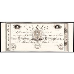 Obsolete Currency, Boston, MA. The Massachusetts Bank $10 India Paper Card Proof