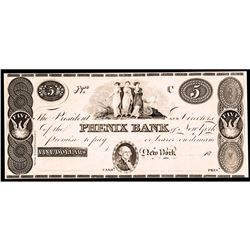 Obsolete Currency, NYC. Phenix Bank. Five Dollars. 18__. (NY-1880 G42) Ch. Proof