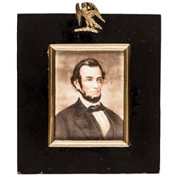 c. 1860s Civil War Era Miniature Painting of President Abraham Lincoln, Framed