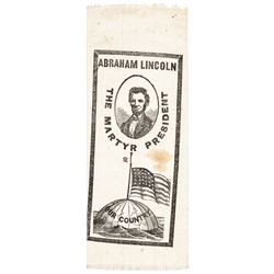 c 1865 Post Assassination Abraham Lincoln Memorial Printed Silk Ribbon