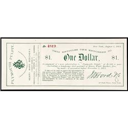 1872 Advertising Note, Henry Ward Beechers Plymouth Pulpit Sermons Receipt NY