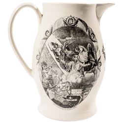 c 1800 George Washington Historical Liverpool Creamware Pitcher, US Ship + Eagle