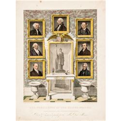 1834 Hand-Colored Broadside Engraving titled THE PRESIDENTS OF THE UNITED STATES