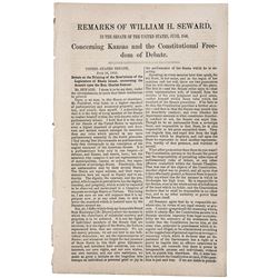 1856 Imprint: WILLIAM H. SEWARD... KANSAS- CONSTITUTIONAL FREEDOM OF DEBATE