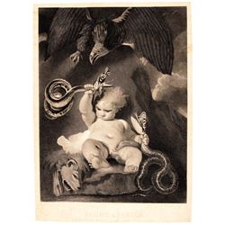 c. 1861 Rare Civil War Engraving, Young America Crushing Rebellion + Sedition