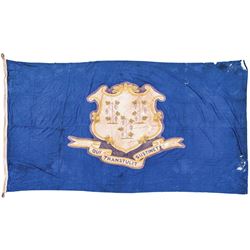 Connecticut State Flag Hanging Banner Sewn Linen Measuring about 6 ft x 10 ft