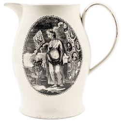 c 1800 American Eagle Liverpool Creamware Pitcher Washington, Franklin, Columbus