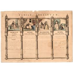 1845-Dated Nathaniel Currier Identified FAMILY REGISTER Lithograph Print