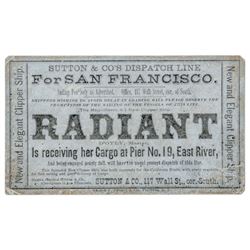 c. 1860 California Gold Rush Period Printed Clipper Ship Advertising Card