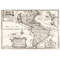 c. 1717 Map of North + South America Discovered + Sailed by Christopher Columbus