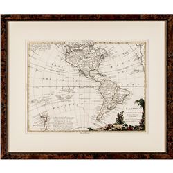 1770 Gorgeous Hand-Colored Engraved MAP OF THE AMERICAS By ANTONIO ZATTA Framed